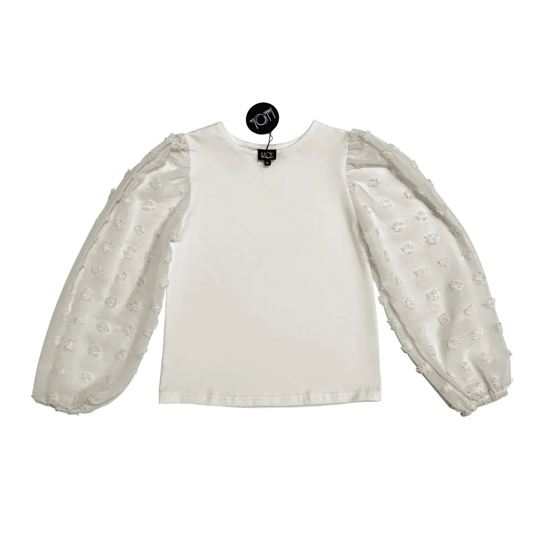 Little Olin White Textured Sleeve Top