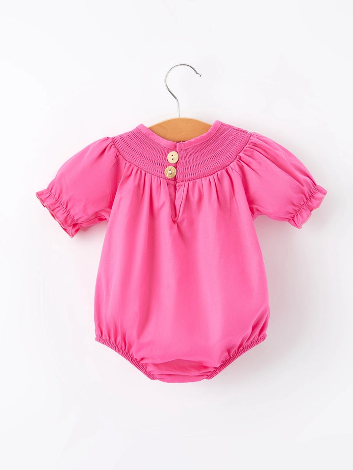 Bow Smocked Romper- Hot Pink