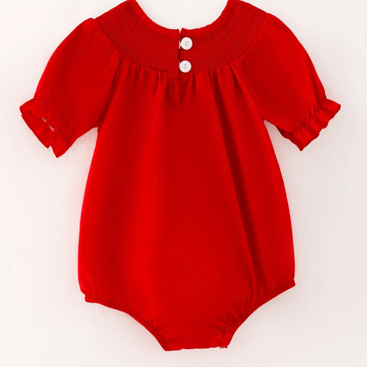 Bow Smocked Romper in Red