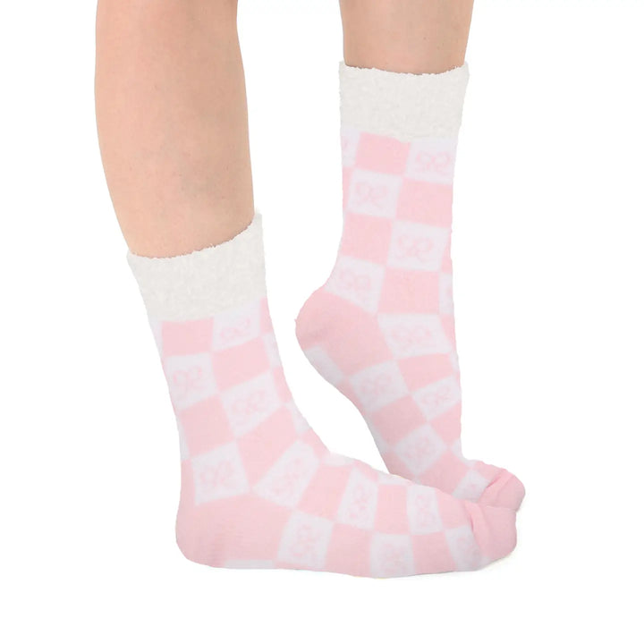 Pink Check Plush Crew Socks