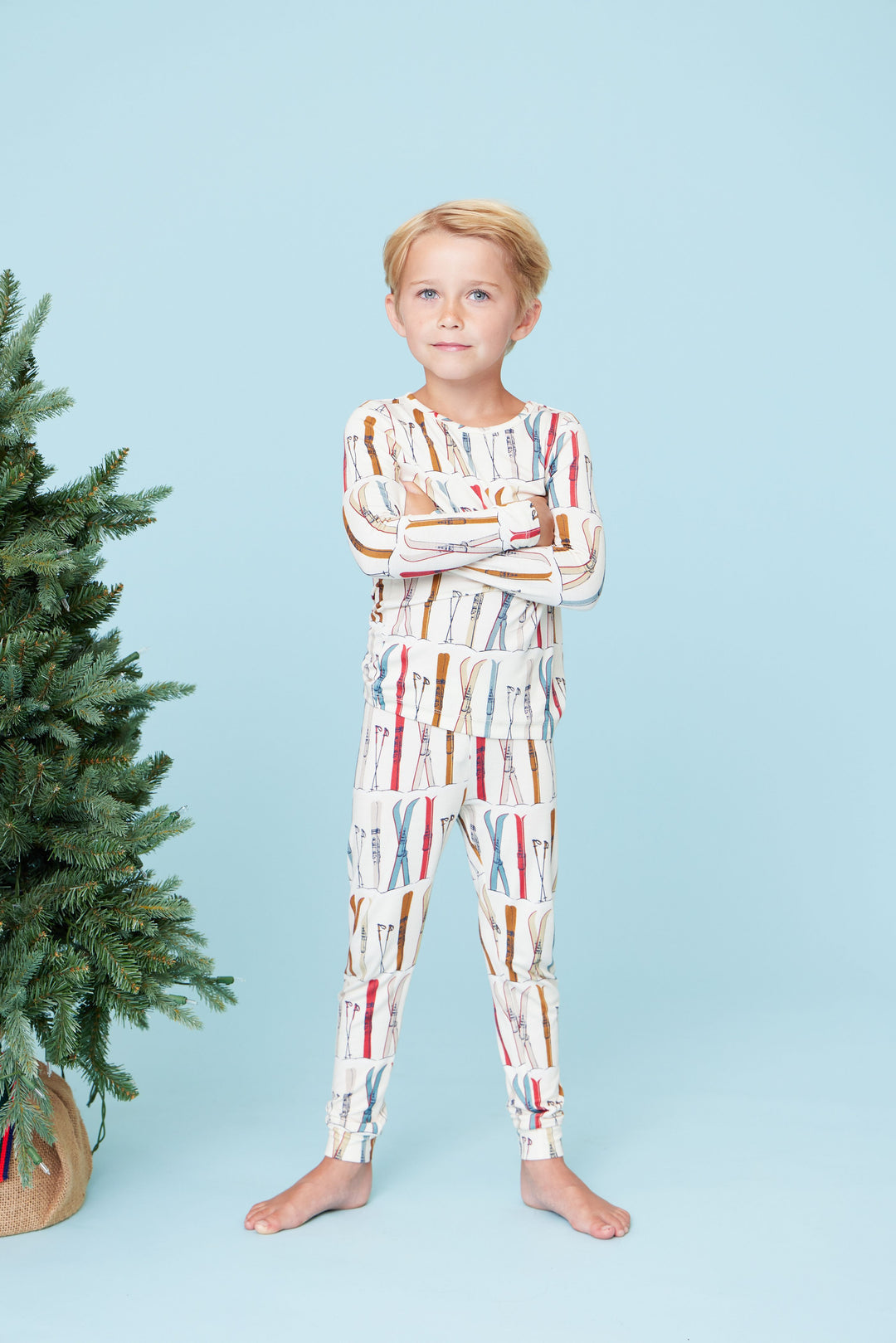 Pink Chicken Bamboo Pajama Set in Multi Skis (sizes 2-6)