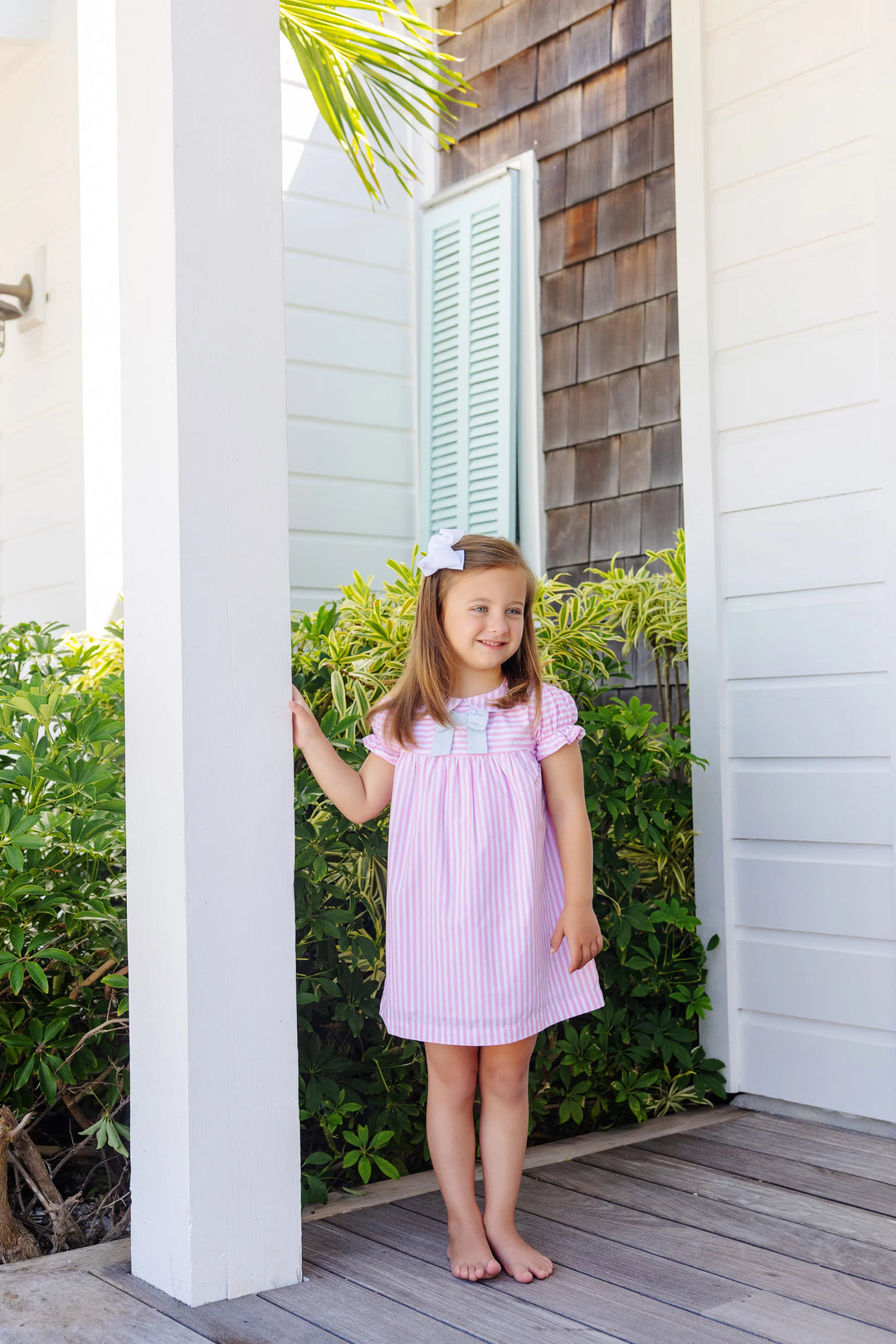 Beaufort Bonnet Banks Bow Dress in Pier Party Pinckney Pink Stripe