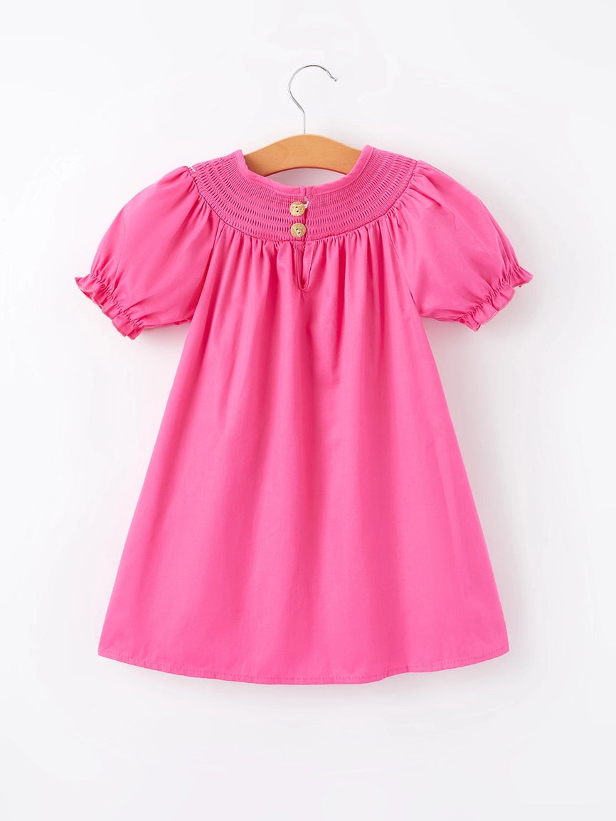 Bow Smocked Dress in Hot Pink