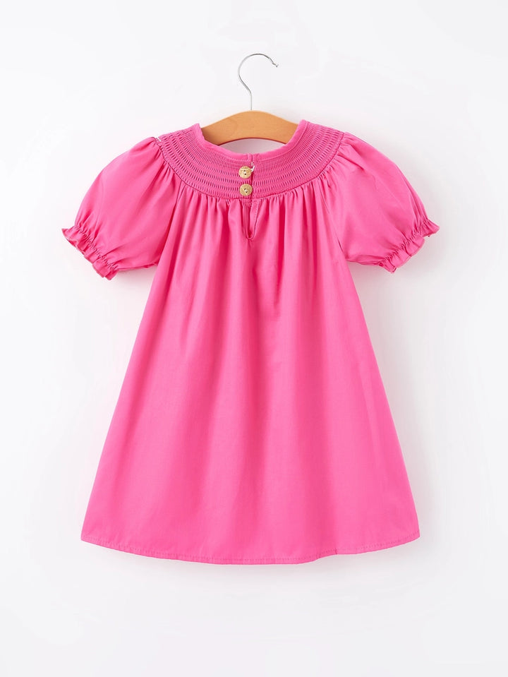 Bow Smocked Dress in Hot Pink