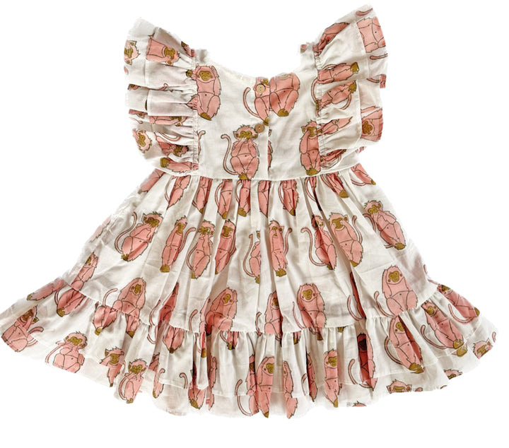 Eight Thousand Miles Frill Sleeve Dress- Pink Monkey