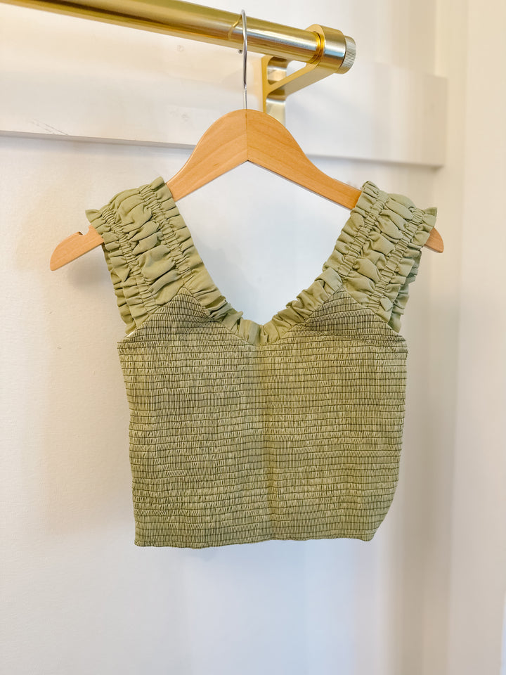 IF SO Olive Smocked Top