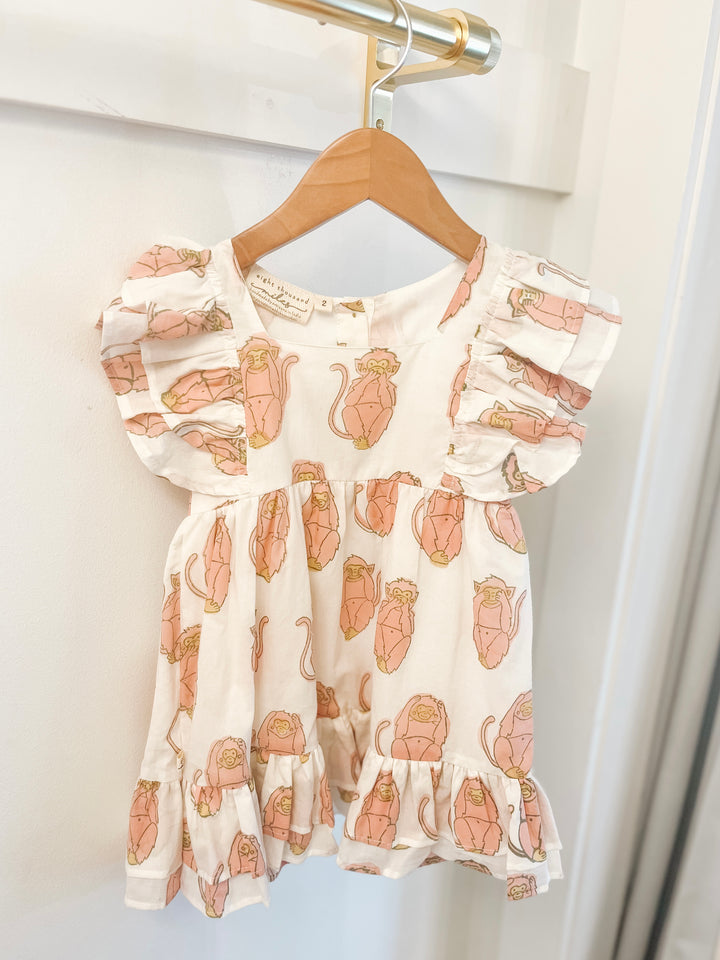 Eight Thousand Miles Frill Sleeve Dress- Pink Monkey