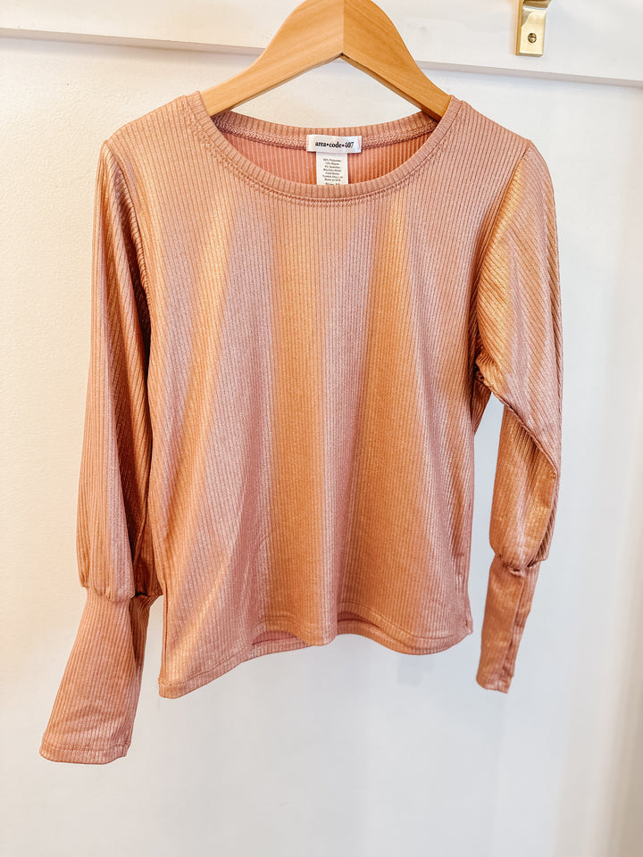 Area Code Rose Gold Malia Ribbed Top