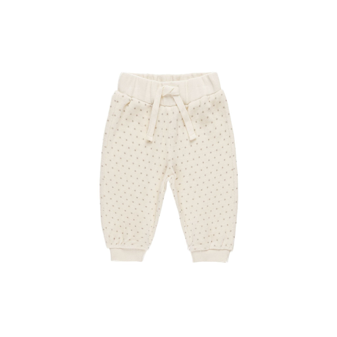 Quincy Mae Velour Sweatpant in Natural Polka Dot