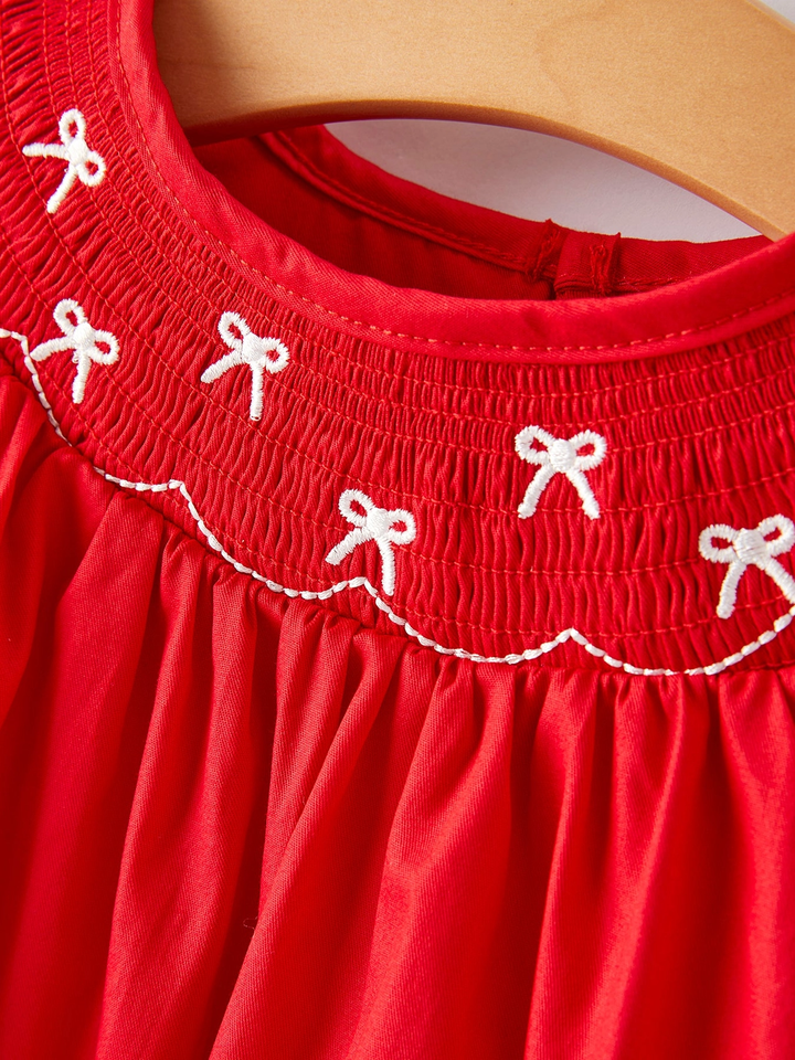 Bow Smocked Romper in Red