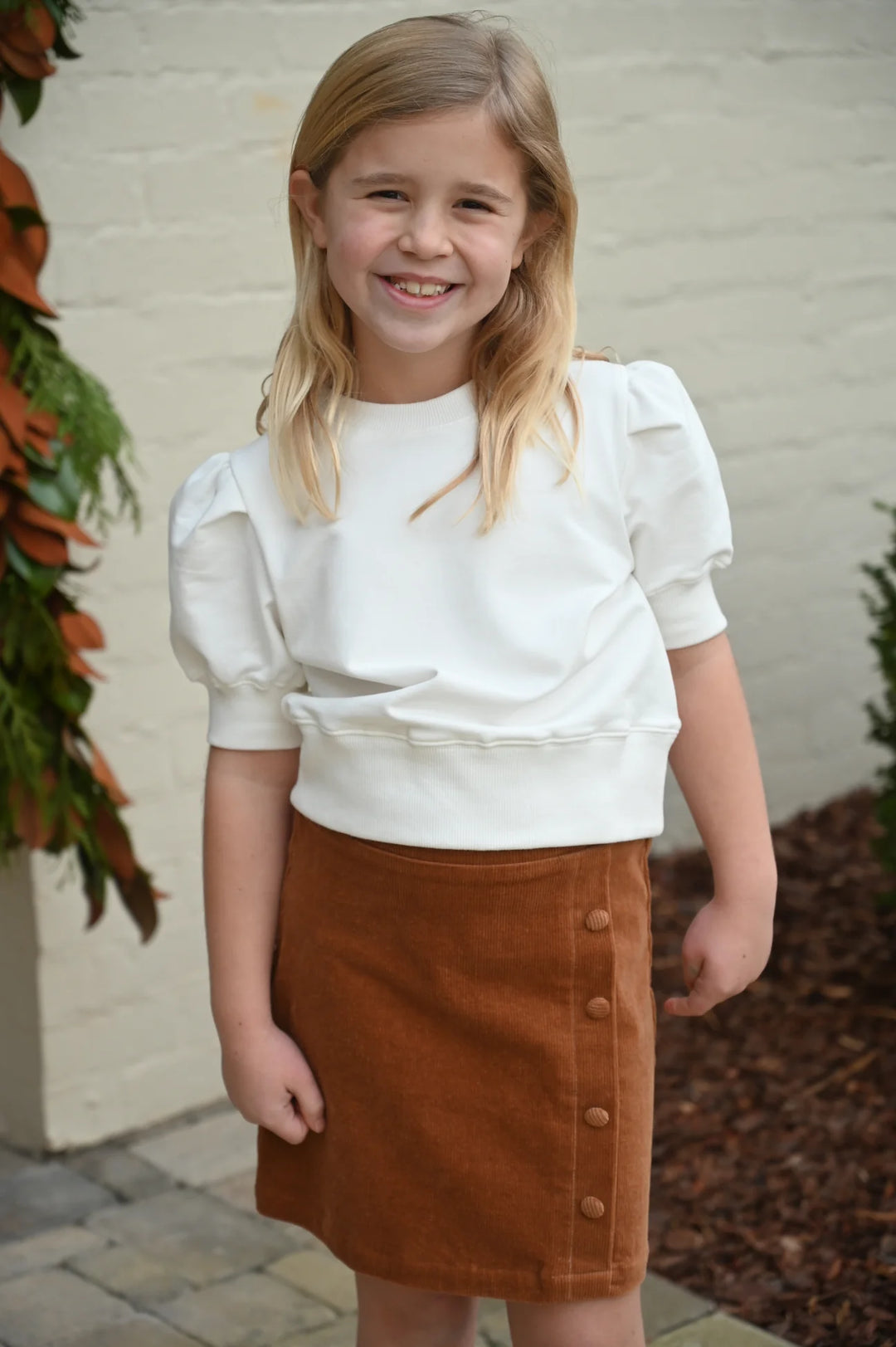 Pleat Reese Skirt in Honey Corduroy