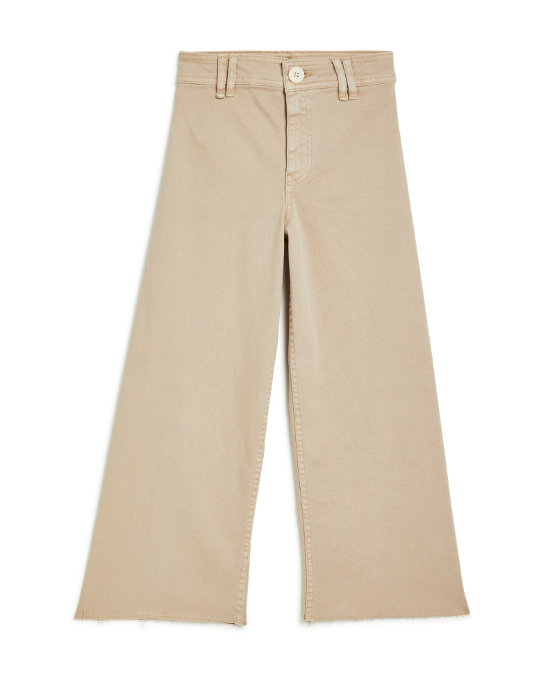 Tractr Wide Leg Ankle Raw Hem Jean in Khaki