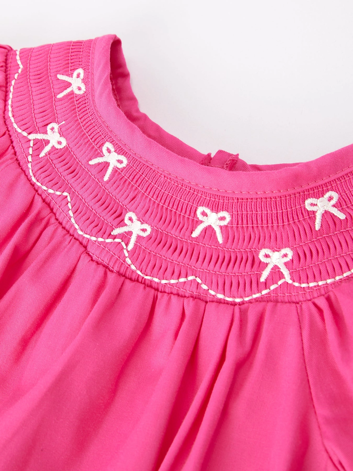 Bow Smocked Romper- Hot Pink