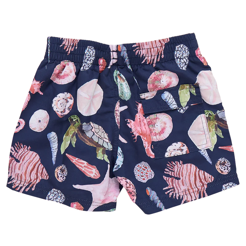 Pink Chicken Swim Trunks in Watercolor Shells