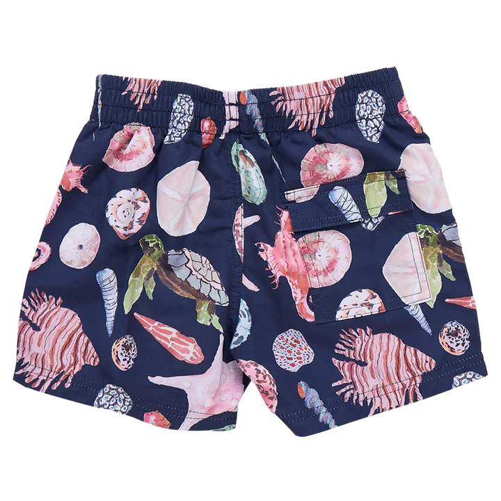 Pink Chicken Swim Trunks in Watercolor Shells