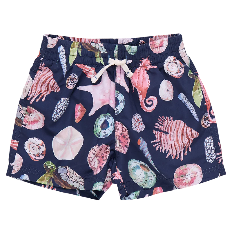 Pink Chicken Swim Trunks in Watercolor Shells