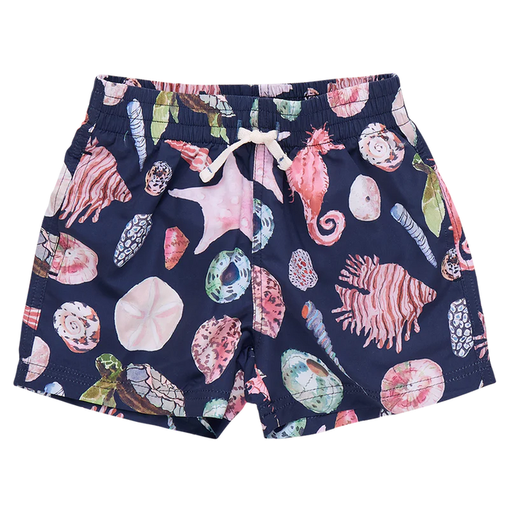 Pink Chicken Swim Trunks in Watercolor Shells