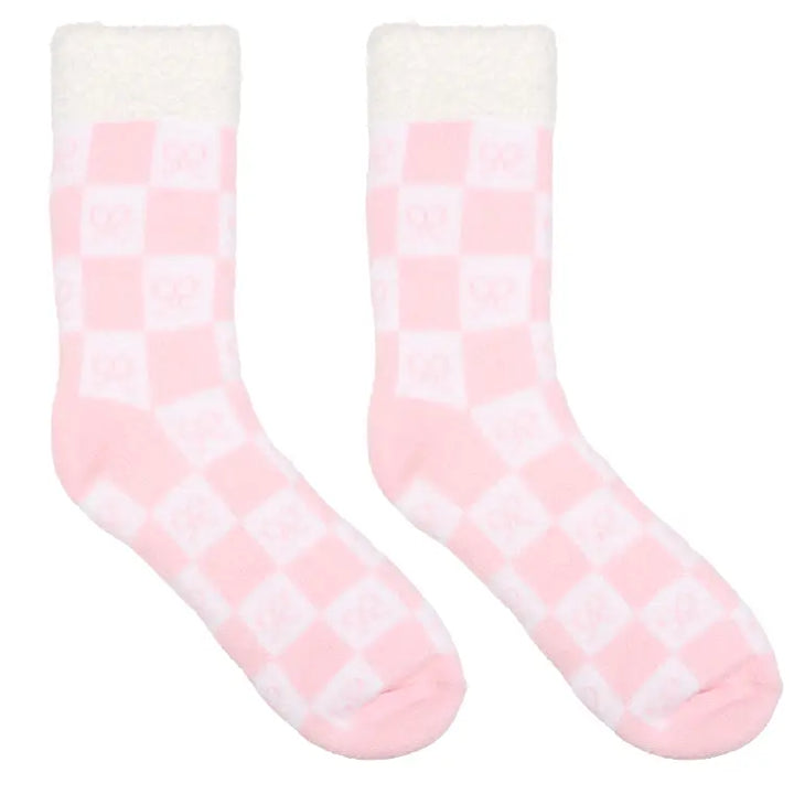 Pink Check Plush Crew Socks