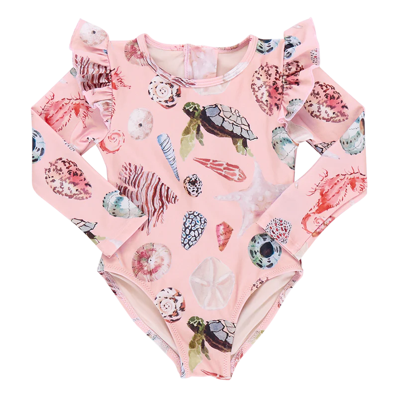 Pink Chicken Rachel Suit in Watercolor Shells (sizes 7-8)