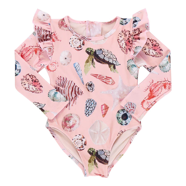 Pink Chicken Rachel Suit in Watercolor Shells (sizes 2-6)