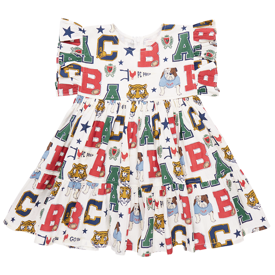 Pink Chicken Kit Dress in Varsity Letters (sizes 2-6)