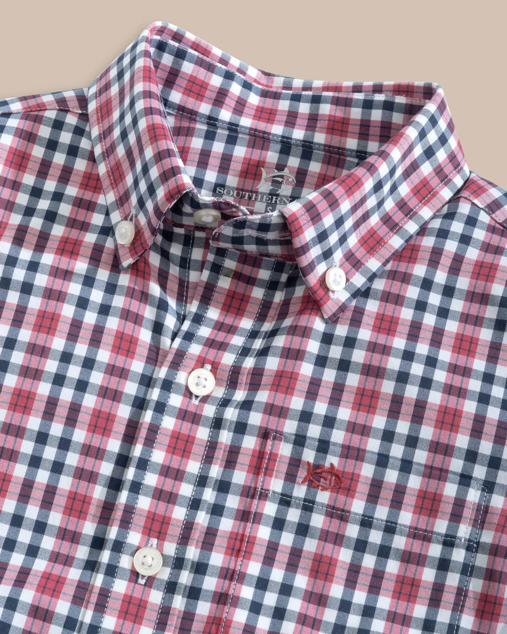 Southern Tide Haywood Plaid Sportshirt in Mineral Red