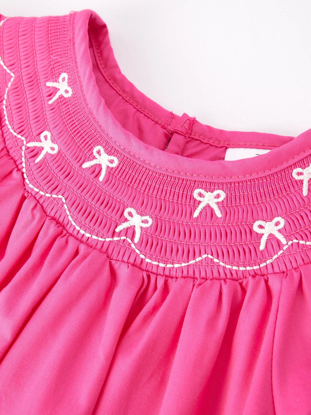 Bow Smocked Dress in Hot Pink