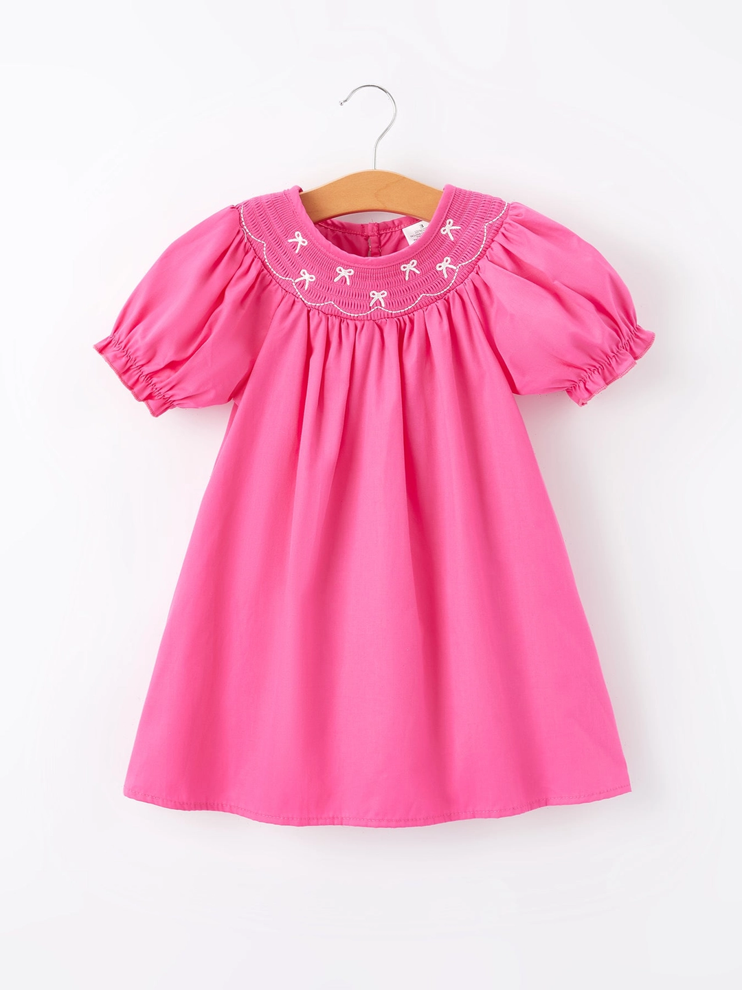 Bow Smocked Dress in Hot Pink