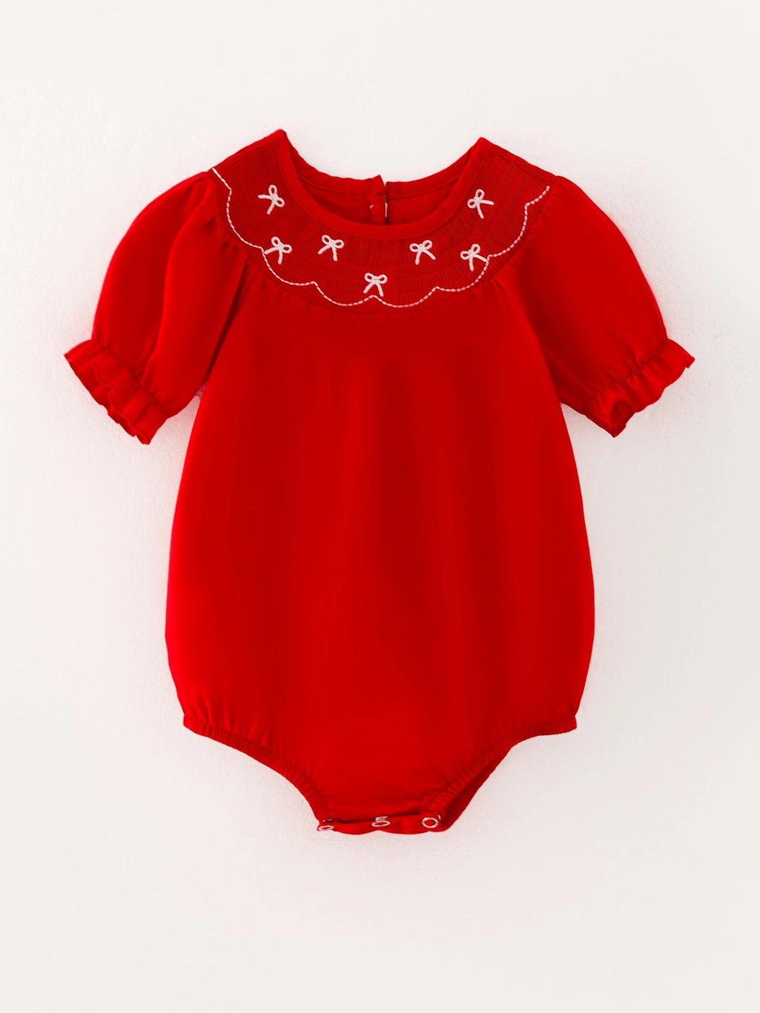 Bow Smocked Romper in Red