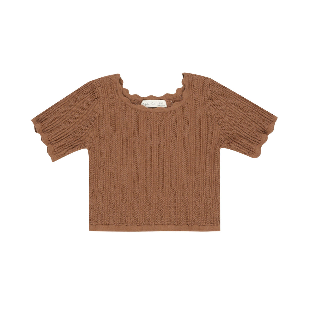 Rylee & Cru Scallop Tee in Saddle