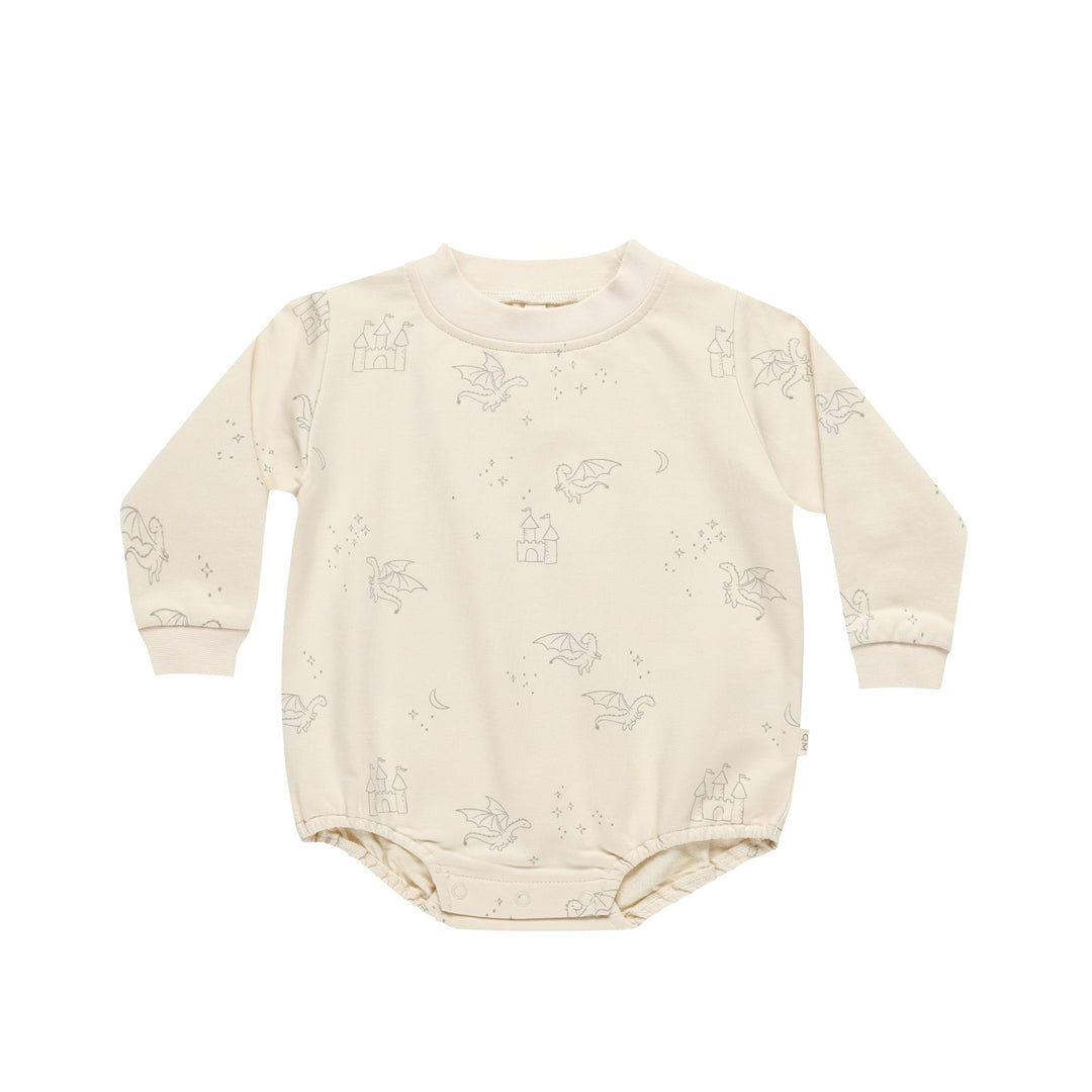 Quincy Mae Crewneck Bubble Romper in Dragons