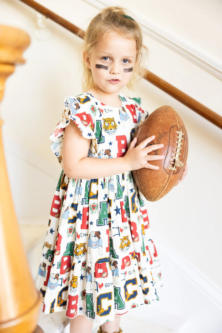 Pink Chicken Kit Dress in Varsity Letters (sizes 2-6)